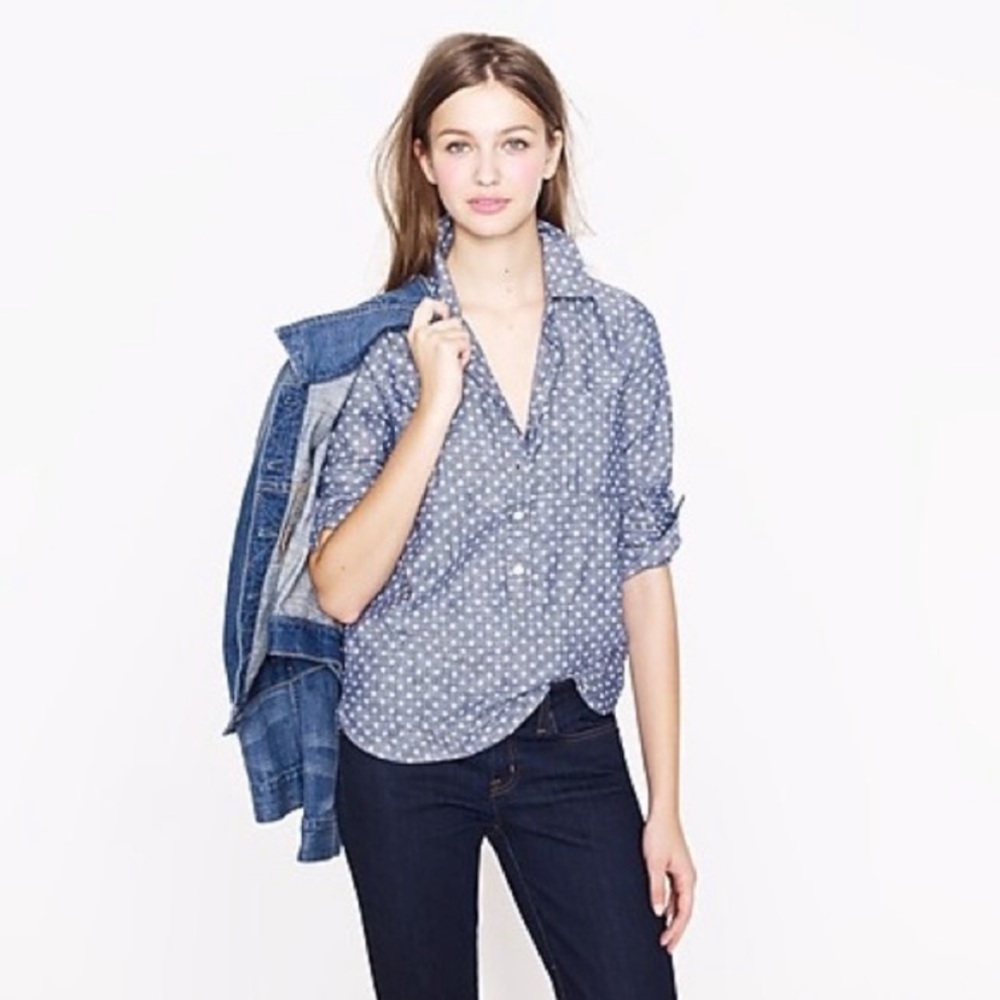 J. Crew Denim Circle Print Popover Chambray - image 4